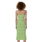 Green And White Check Pattern Print Slim Fit Midi Cami Dress