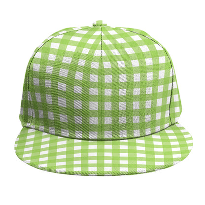 Green And White Check Pattern Print Snapback Cap