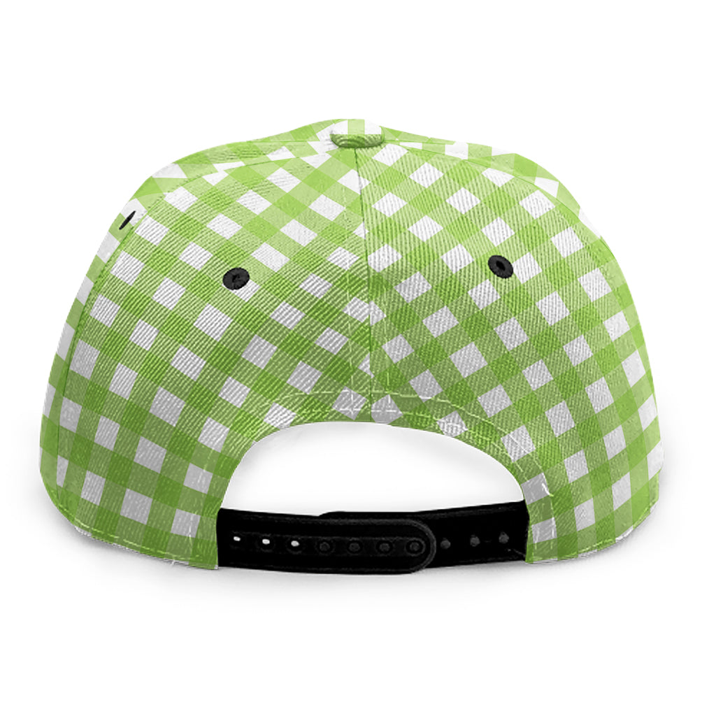 Green And White Check Pattern Print Snapback Cap