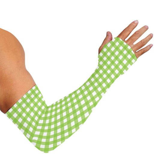 Green And White Check Pattern Print Sun Protection Arm Sleeves