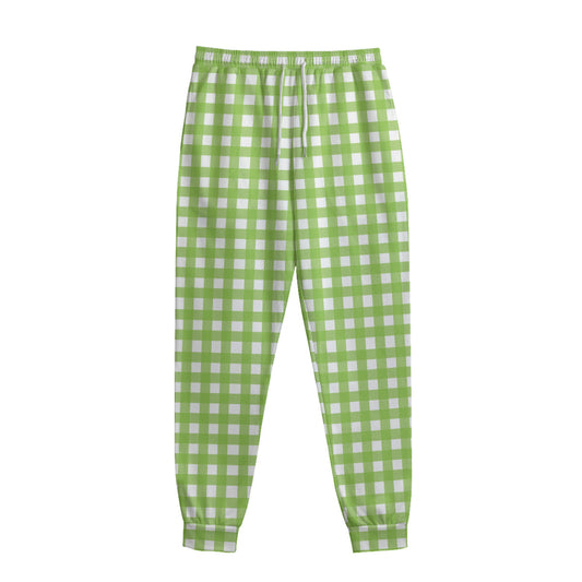 Green And White Check Pattern Print Sweatpants