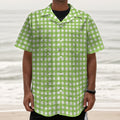 Green And White Check Pattern Print Textured Short Sleeve Shirt