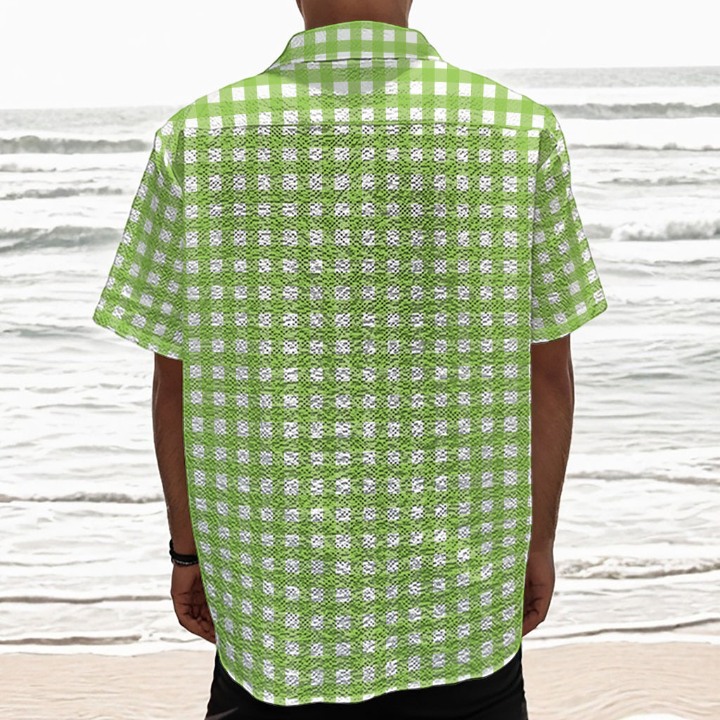 Green And White Check Pattern Print Textured Short Sleeve Shirt
