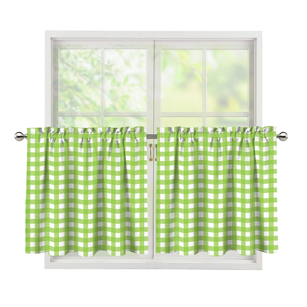 Green And White Check Pattern Print Tier Curtains