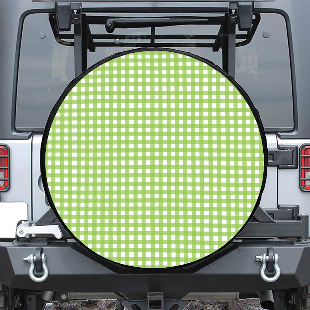 Green And White Check Pattern Print Tire Cover