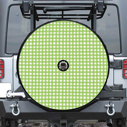 Green And White Check Pattern Print Tire Cover With Camera Hole