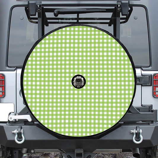 Green And White Check Pattern Print Tire Cover With Camera Hole