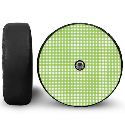 Green And White Check Pattern Print Tire Cover With Camera Hole