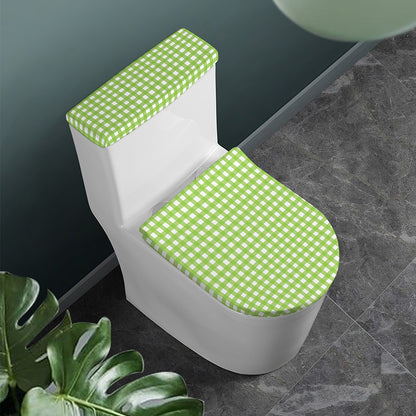 Green And White Check Pattern Print Toilet Lid And Tank Cover Set