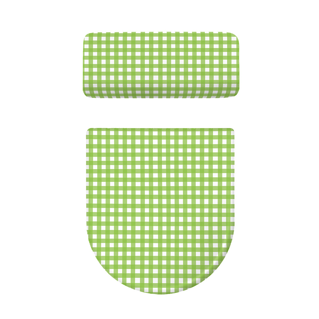 Green And White Check Pattern Print Toilet Lid And Tank Cover Set