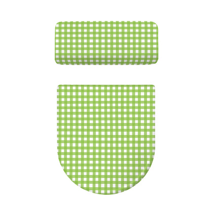 Green And White Check Pattern Print Toilet Lid And Tank Cover Set