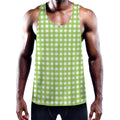 Green And White Check Pattern Print Men's Workout Tank Top