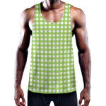 Green And White Check Pattern Print Training Tank Top