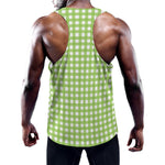 Green And White Check Pattern Print Training Tank Top