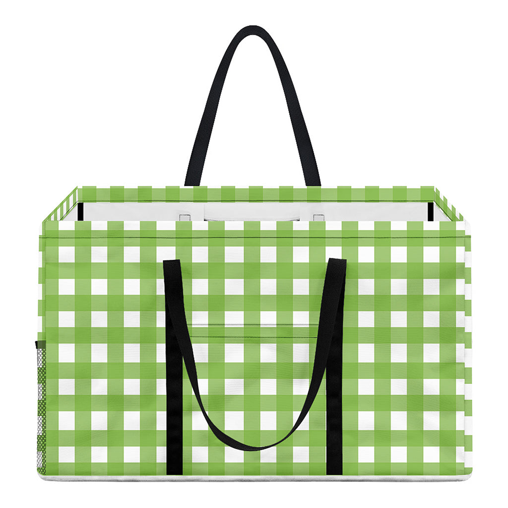 Green And White Check Pattern Print Utility Tote Bag