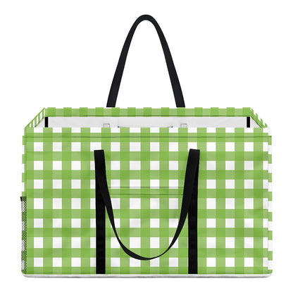 Green And White Check Pattern Print Utility Tote Bag