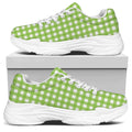 Green And White Check Pattern Print White Chunky Shoes