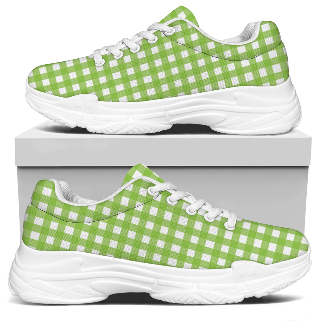 Green And White Check Pattern Print White Chunky Shoes