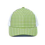 Green And White Check Pattern Print White Mesh Trucker Cap