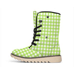 Green And White Check Pattern Print Winter Boots