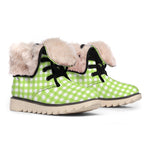 Green And White Check Pattern Print Winter Boots