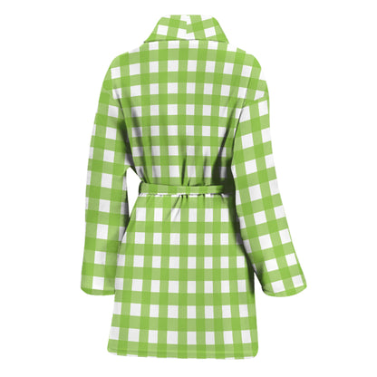 Green And White Check Pattern Print Women's Bathrobe