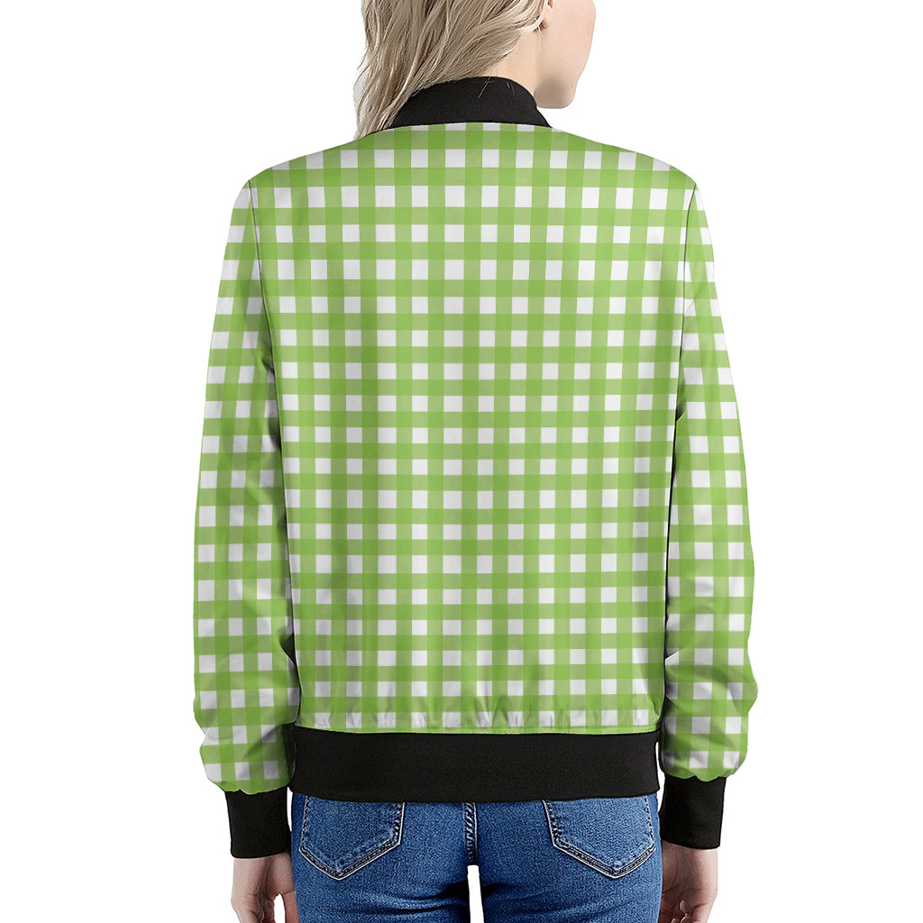 Green And White Check Pattern Print Women's Bomber Jacket
