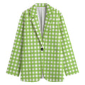 Green And White Check Pattern Print Women's Cotton Blazer