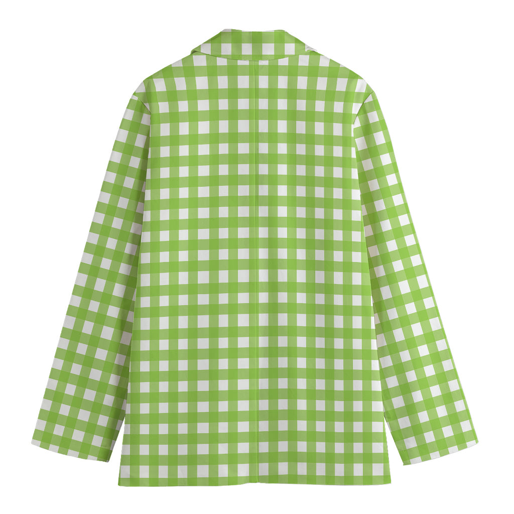 Green And White Check Pattern Print Women's Cotton Blazer