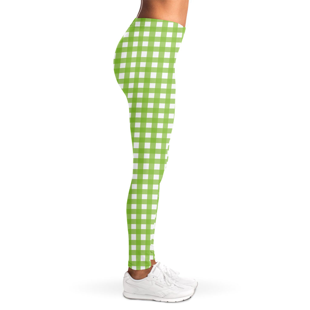 Green And White Check Pattern Print Women's Leggings
