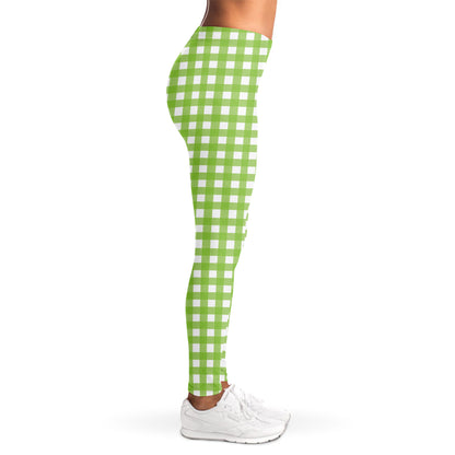 Green And White Check Pattern Print Women's Leggings