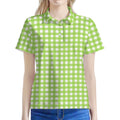 Green And White Check Pattern Print Women's Polo Shirt