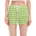Green And White Check Pattern Print Women's Split Running Shorts