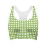 Green And White Check Pattern Print Women's Sports Bra