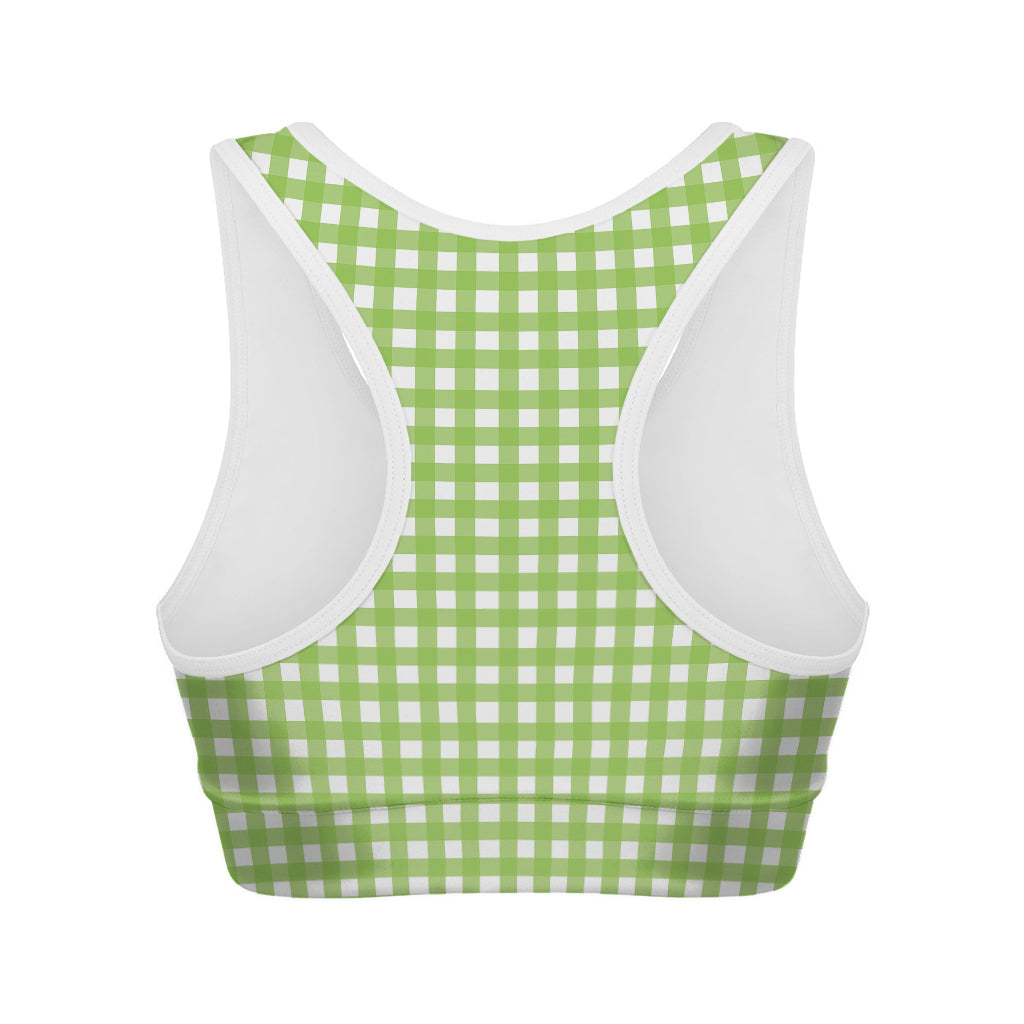 Green And White Check Pattern Print Women's Sports Bra