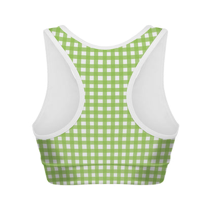 Green And White Check Pattern Print Women's Sports Bra