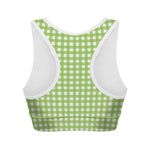 Green And White Check Pattern Print Women's Sports Bra