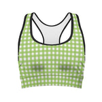Green And White Check Pattern Print Women's Sports Bra