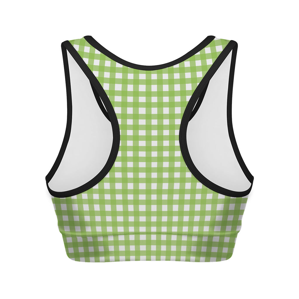 Green And White Check Pattern Print Women's Sports Bra