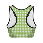 Green And White Check Pattern Print Women's Sports Bra