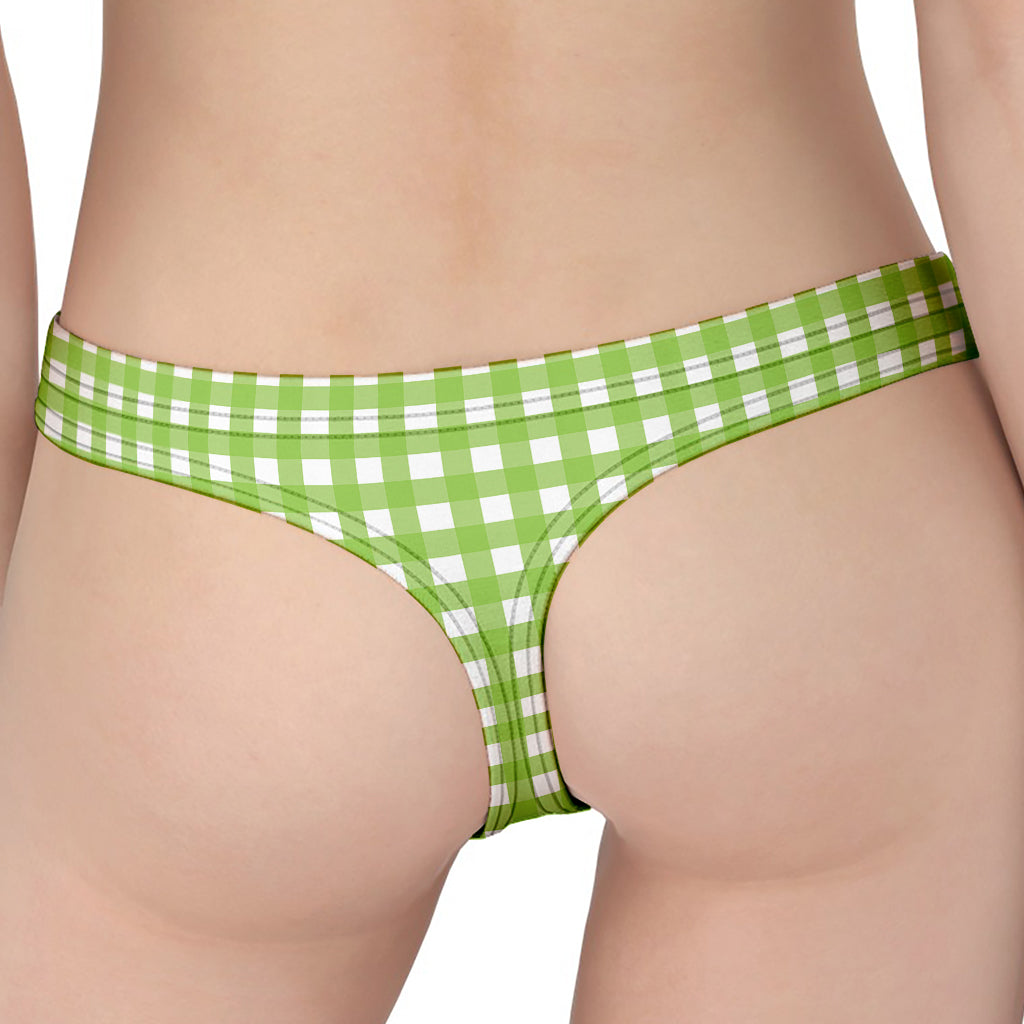 Green And White Check Pattern Print Women's Thong