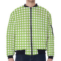 Green And White Check Pattern Print Zip Sleeve Bomber Jacket