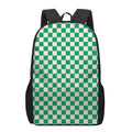 Green And White Checkered Pattern Print 17 Inch Backpack