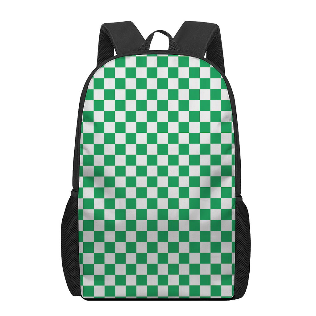Green And White Checkered Pattern Print 17 Inch Backpack
