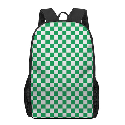 Green And White Checkered Pattern Print 17 Inch Backpack