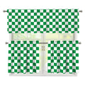 Green And White Checkered Pattern Print 3 Piece Kitchen Curtains