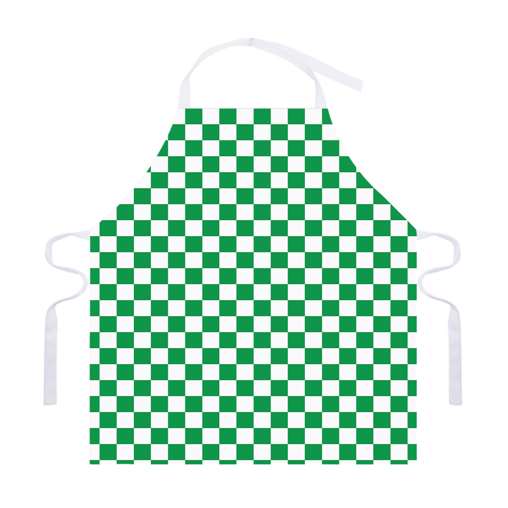 Green And White Checkered Pattern Print Adjustable Apron