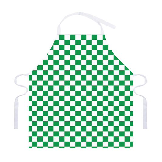 Green And White Checkered Pattern Print Adjustable Apron