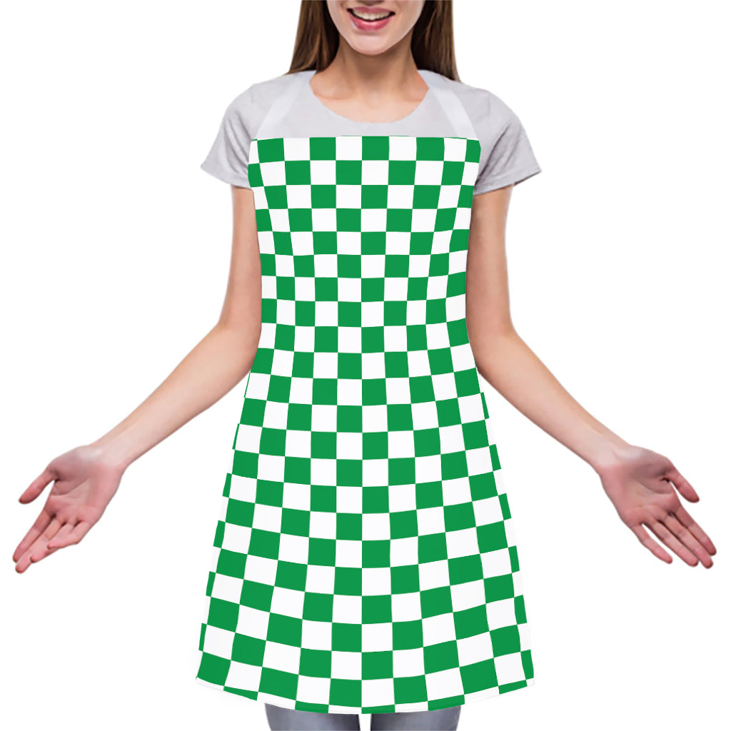 Green And White Checkered Pattern Print Adjustable Apron