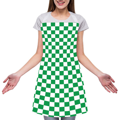 Green And White Checkered Pattern Print Adjustable Apron